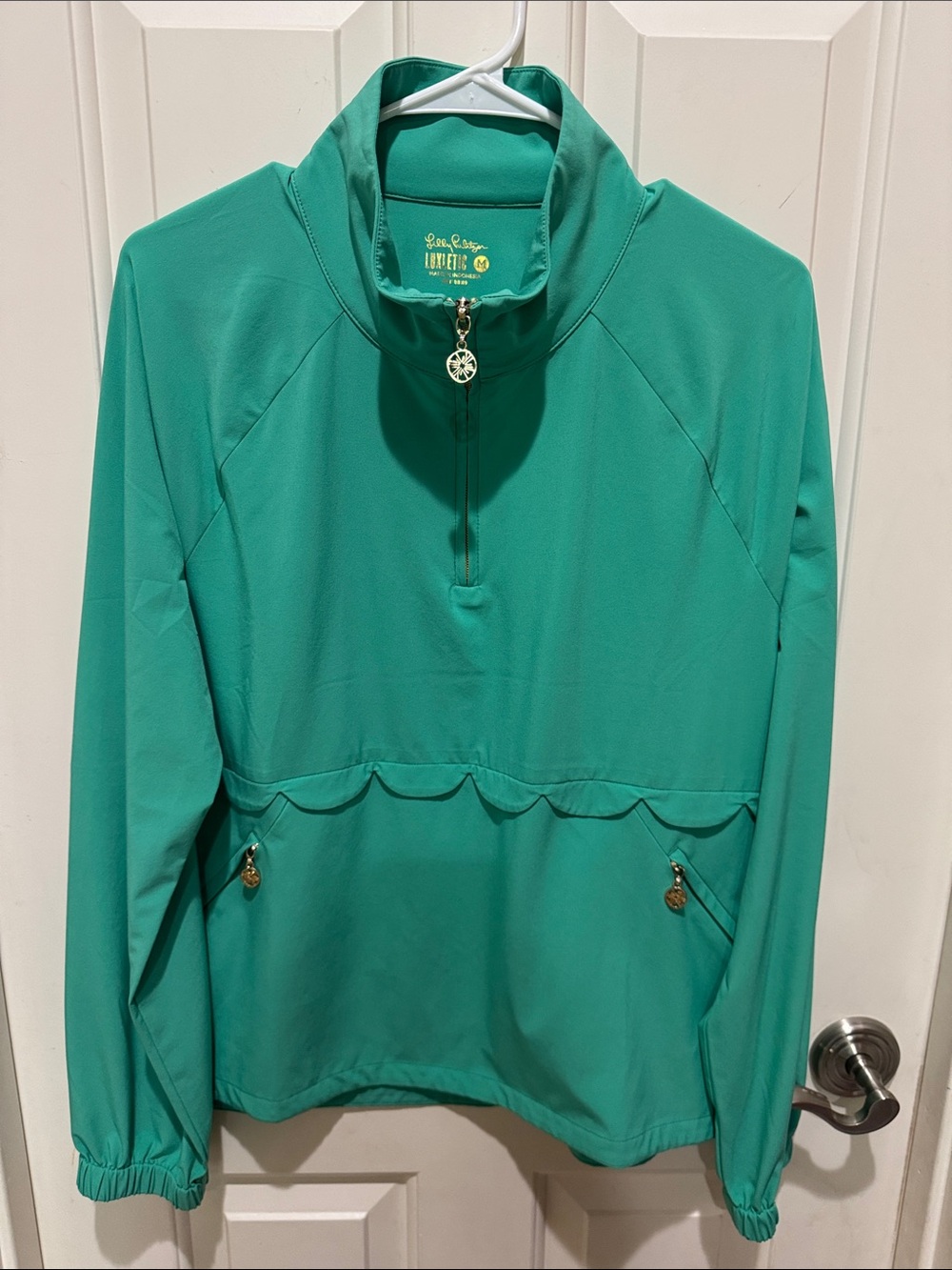 Lilly Pulitzer Green Quarter-Zip Pullover with Scallop Detail